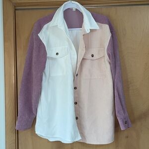 She + Sky Colorblock Corduroy Jacket pink size medium Shacket